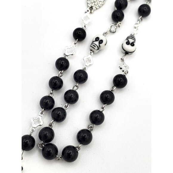 Handmade Obsidian Santa Muerte Rosary Holy Death Amulet Natural Stone Beads - Picture 4 of 10